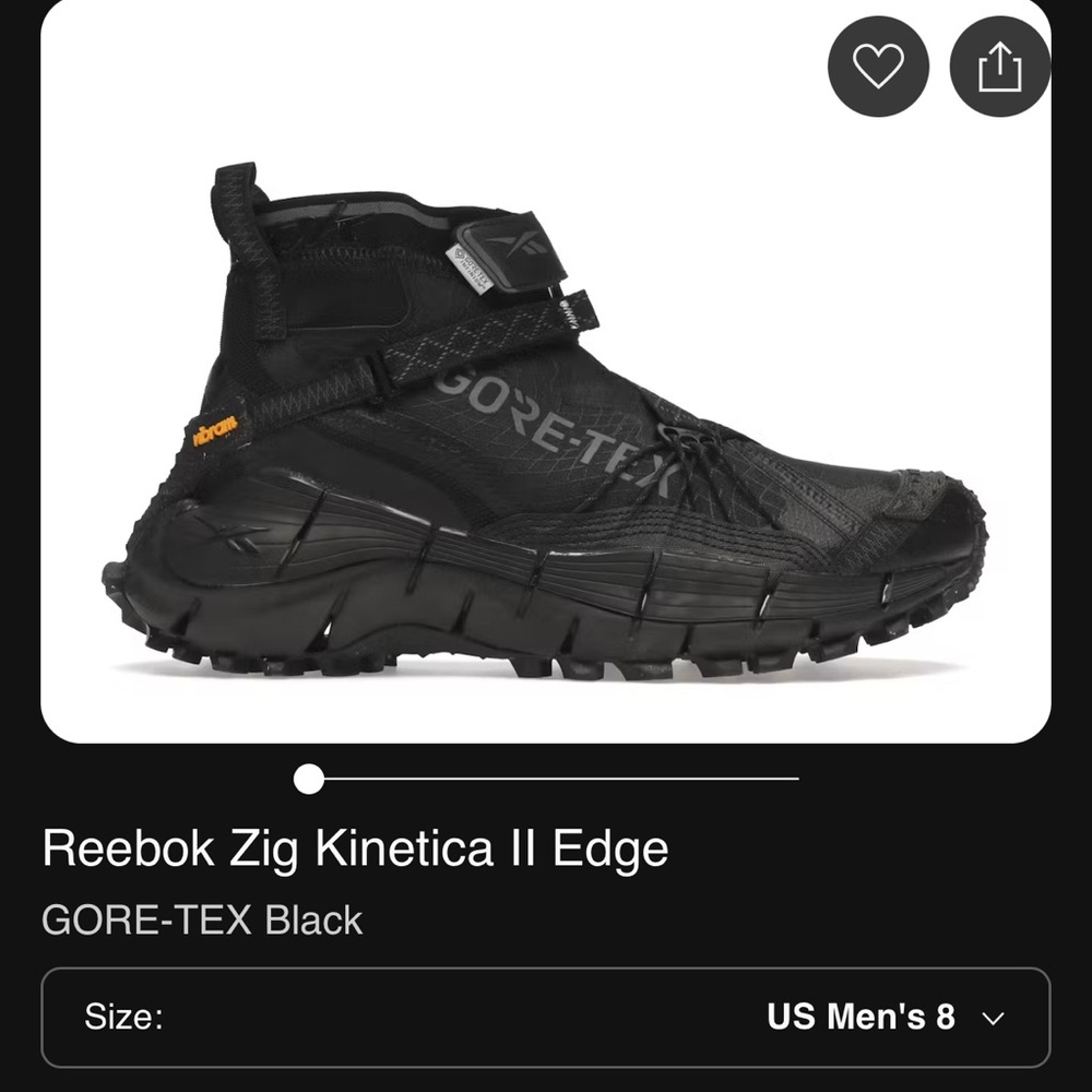 Reebok Zig Kinetica II Edge GORE-TEX Black Athletic Shoes